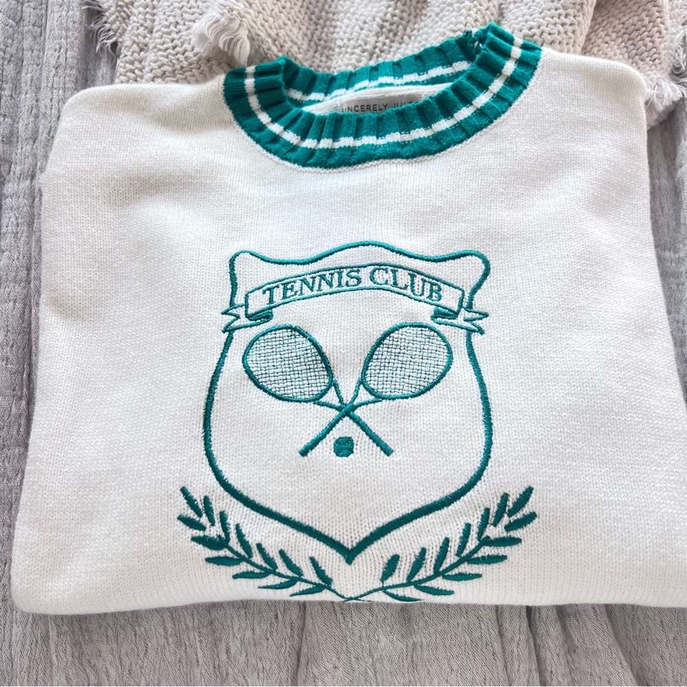 Sincerely Jules Tennis Club Embroidered Cropped Sweater